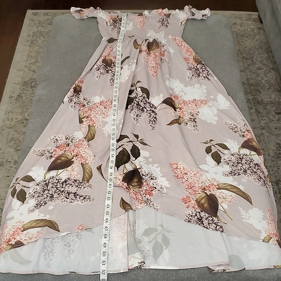 🛑SOLD🛑 🆕️ Lime Lush Taupe Floral Off Shoulder High Low Maxi Dress SIZE: M - Picture 10 of 13